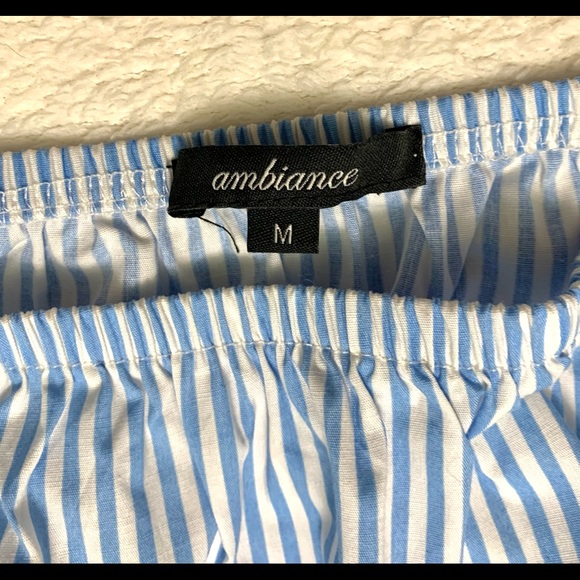 White & Blue Striped Off the Shoulder Top - Picture 3 of 5